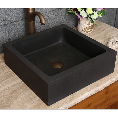 Square honed natural black lava square stone basin